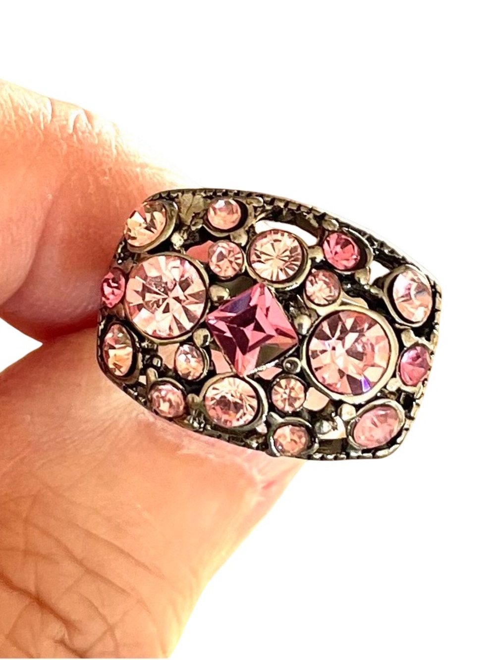 Vintage Pink Rhinestone Adjustable Cocktail Ring